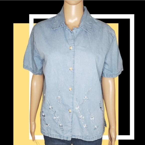 Soft touch Tops - Vintage soft touch Embroidered Denim Shirt